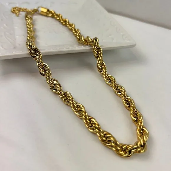 Thick Chain Necklace Gold Thick Choker Necklace Chunky Chain Twisted Necklace - Picture 5 of 13